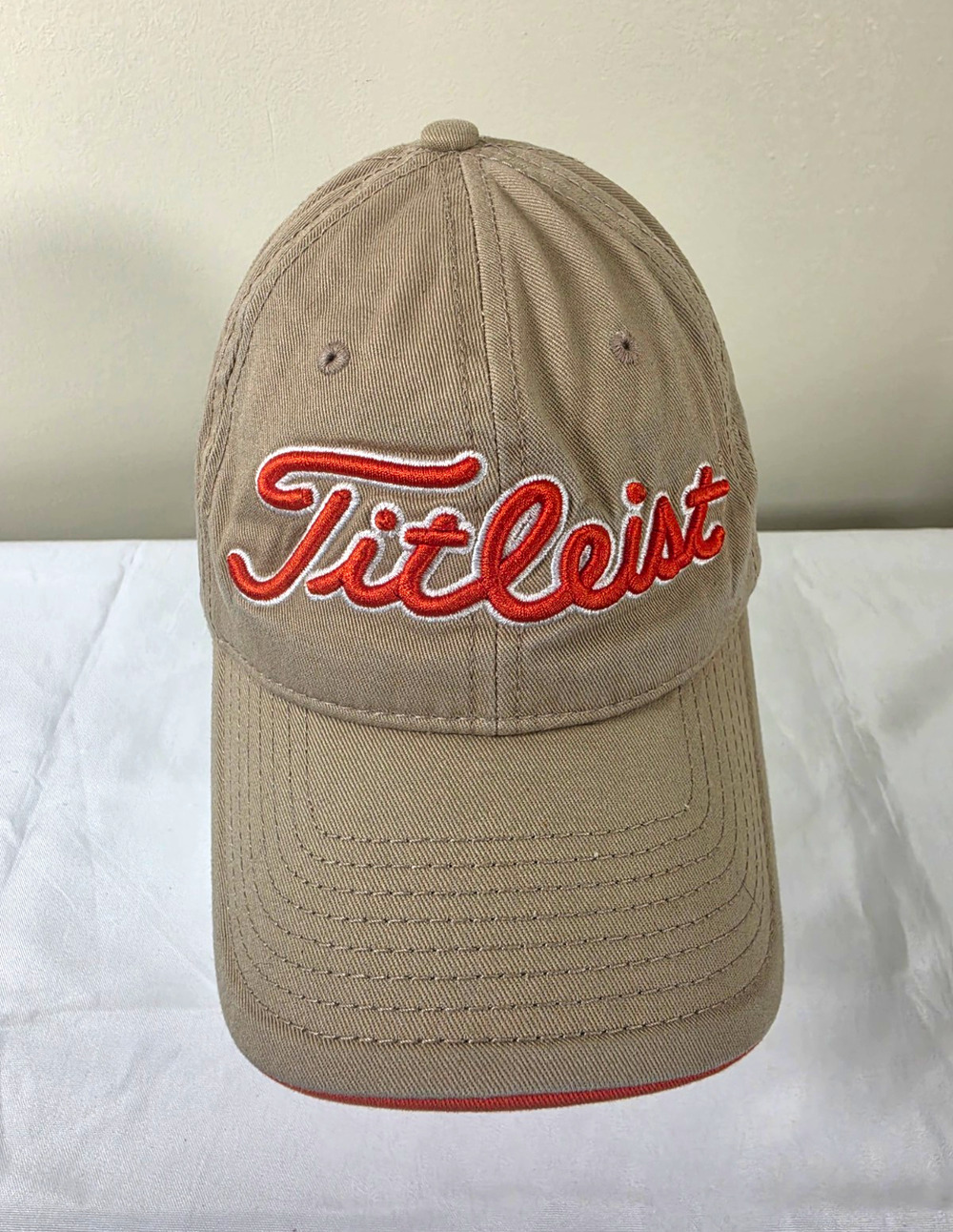 Titleist Pro V1 Adjustable Golf Hat Tan and Orange Embroidered Logo Cap Unisex